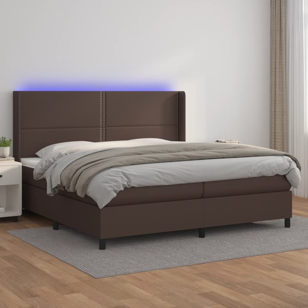 Boxspringbett mit Matratze & LED Braun 200x200 cm Kunstleder