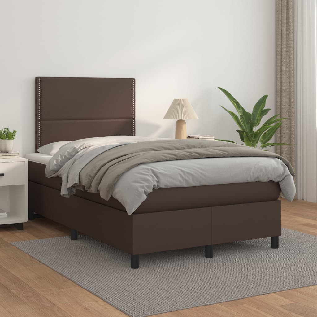 Boxspringbett mit Matratze Braun 120x200 cm Kunstleder