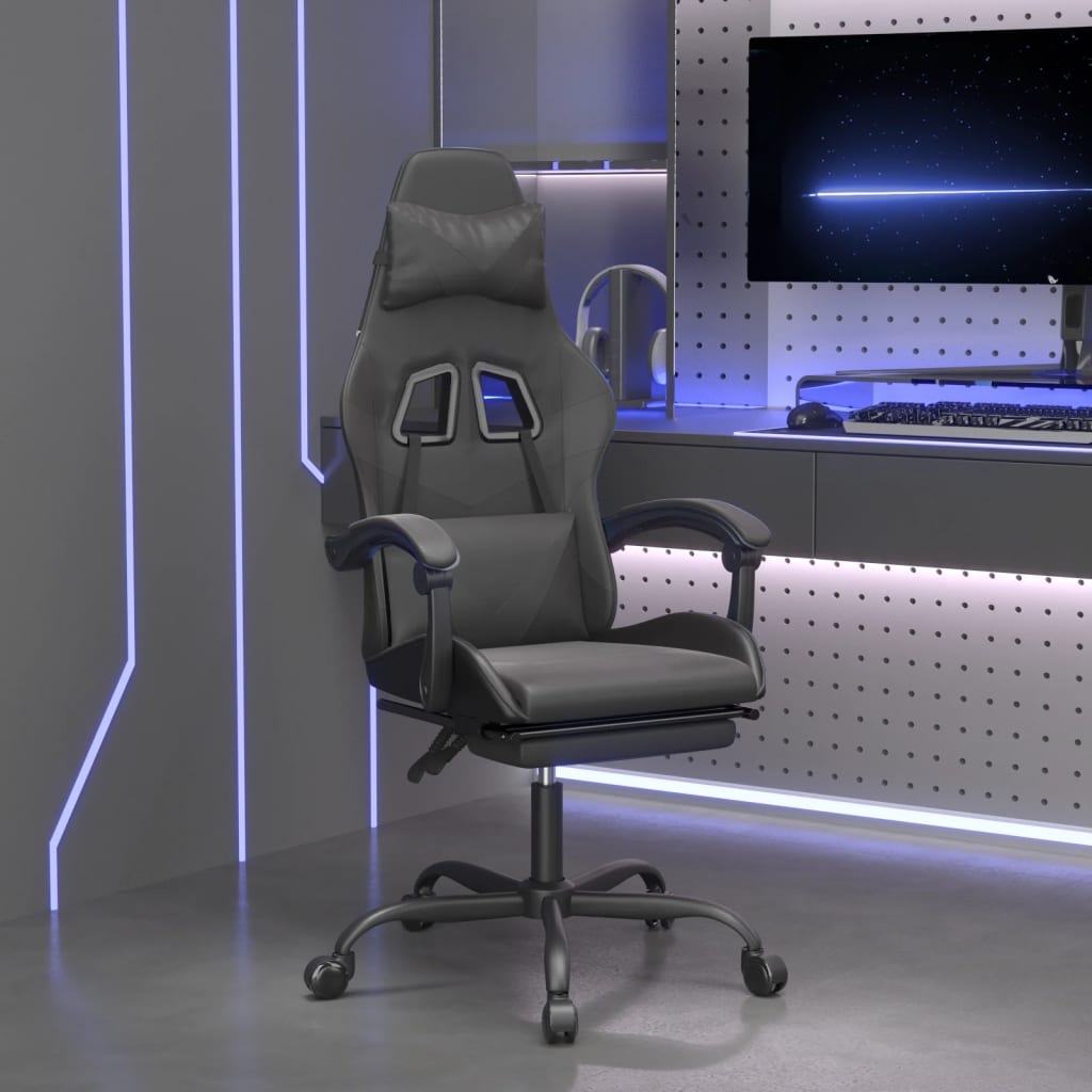 Καρέκλα Gaming Μασάζ Υποπόδιο Μαύρο από Συνθετικό Δέρμα