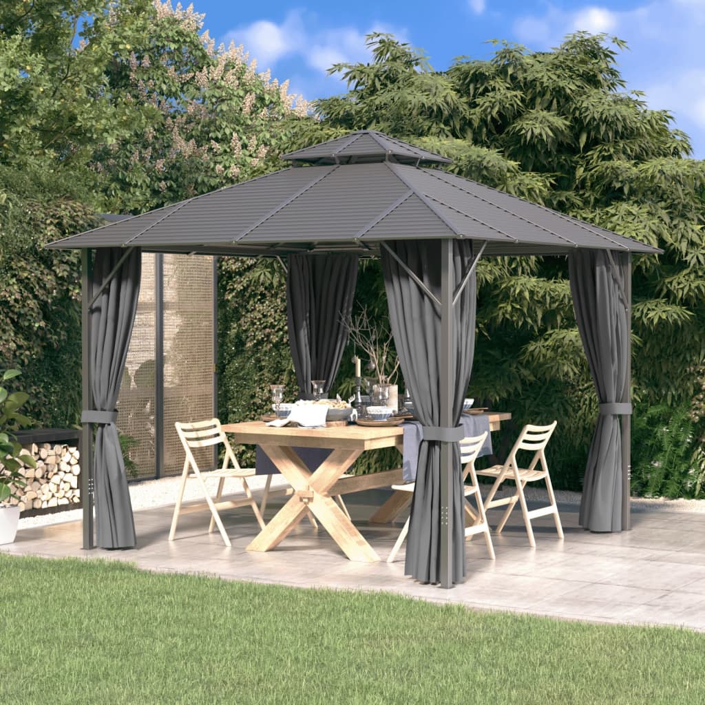 Gazebo with Sidewalls&Double Roof 3x3 m Anthracite