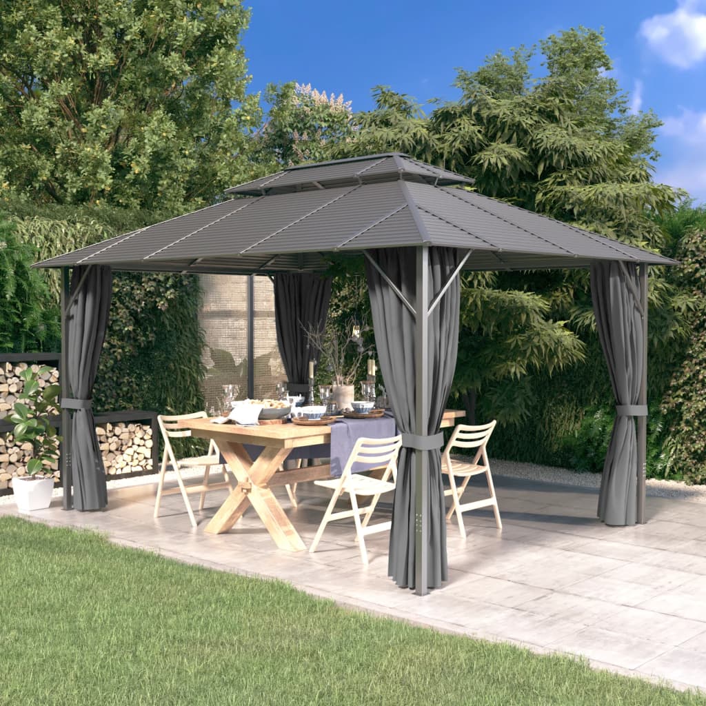 Gazebo with Sidewalls&Double Roof 3x4 m Anthracite