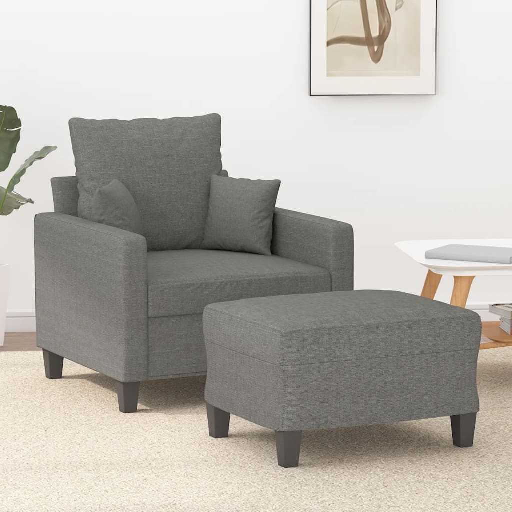 Sofa Chair with Footstool Dark Grey 60 cm Fabric
