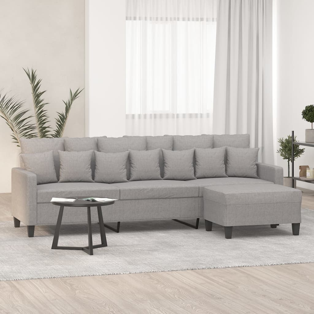 3-Seater Sofa with Footstool Light Grey 210 cm Fabric
