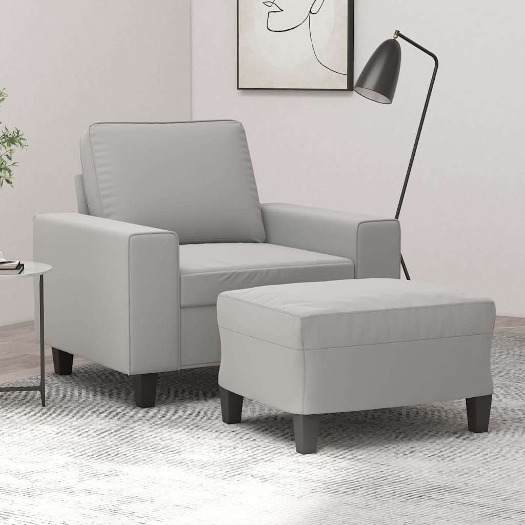 Sofa Chair with Footstool Light Grey 60 cm Microfibre Fabric
