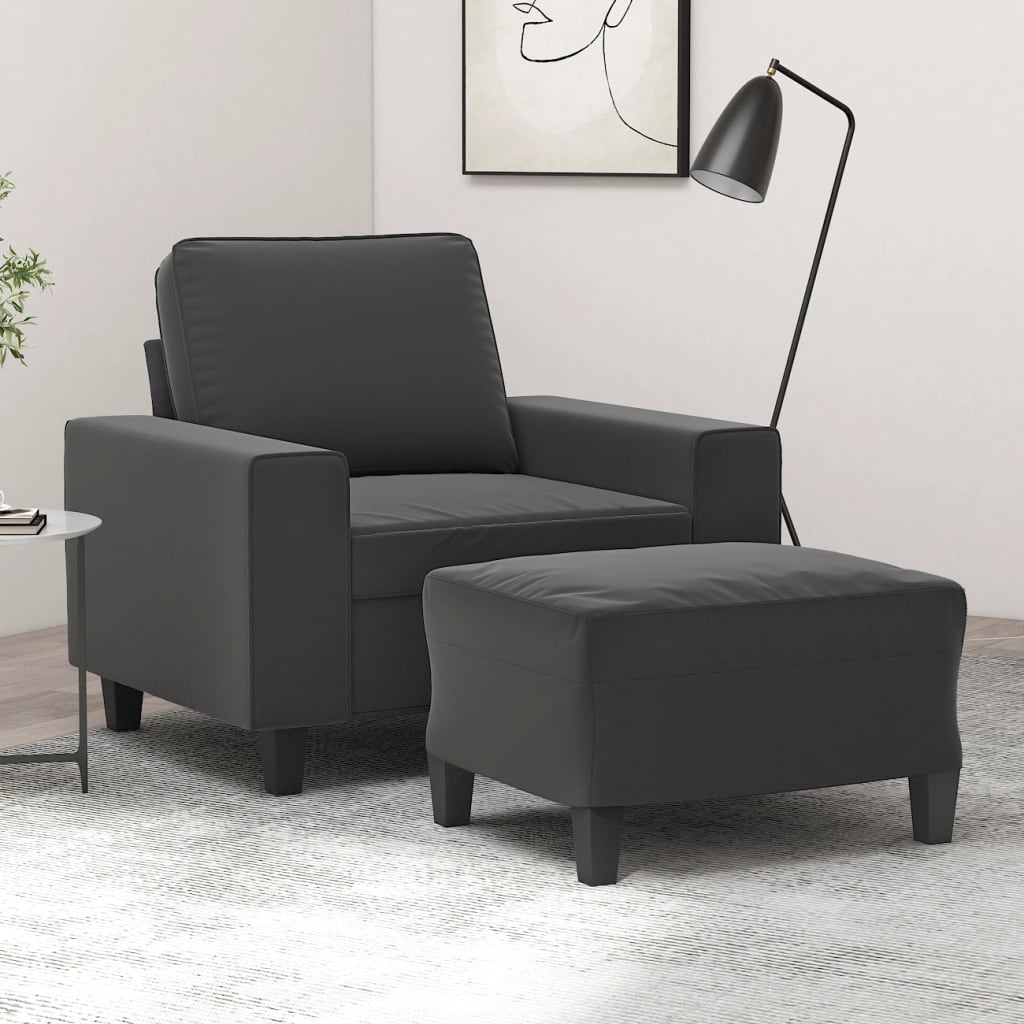 Sofa Chair with Footstool Dark Grey 60 cm Microfibre Fabric