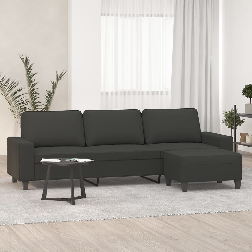 3-Seater Sofa with Footstool Dark Grey 210 cm Microfibre Fabric