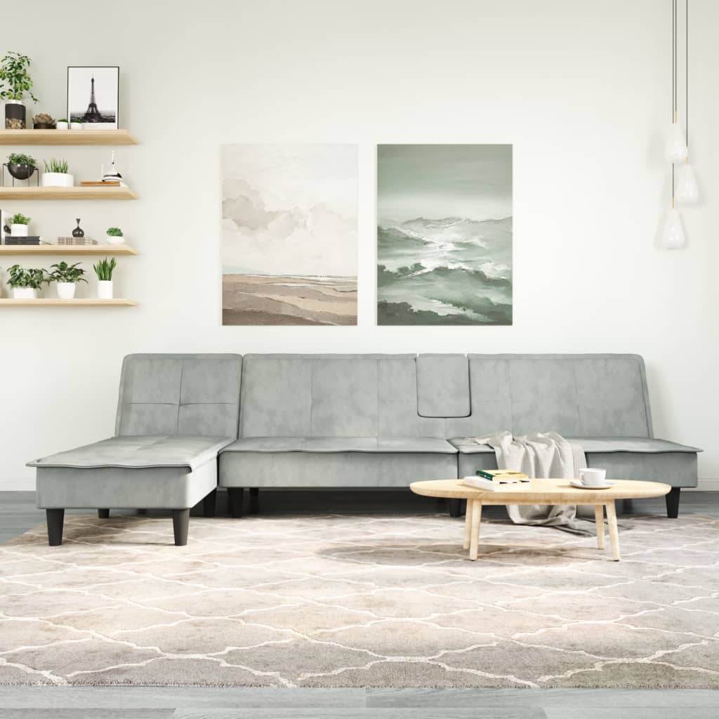 vidaXL Schlafsofa in L-Form Hellgrau 255x140x70 cm Samt
