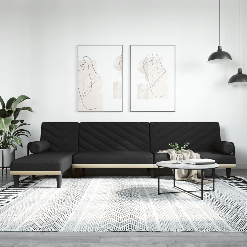 vidaXL Canapé-lit en forme de L noir 260x140x70 cm tissu