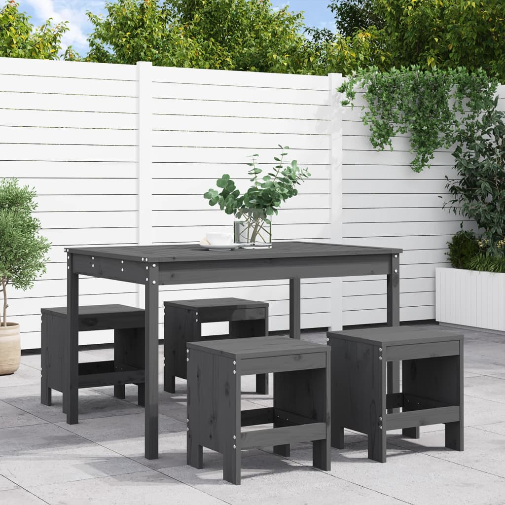 5 Piece Garden Dining Set Grey Solid Wood Pine