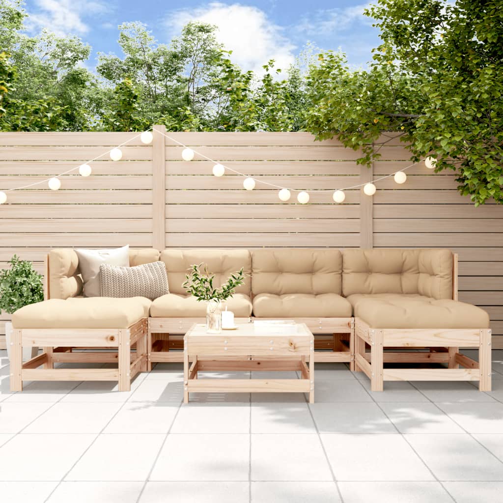 vidaXL Salon de jardin 7 pcs avec coussins bois massif