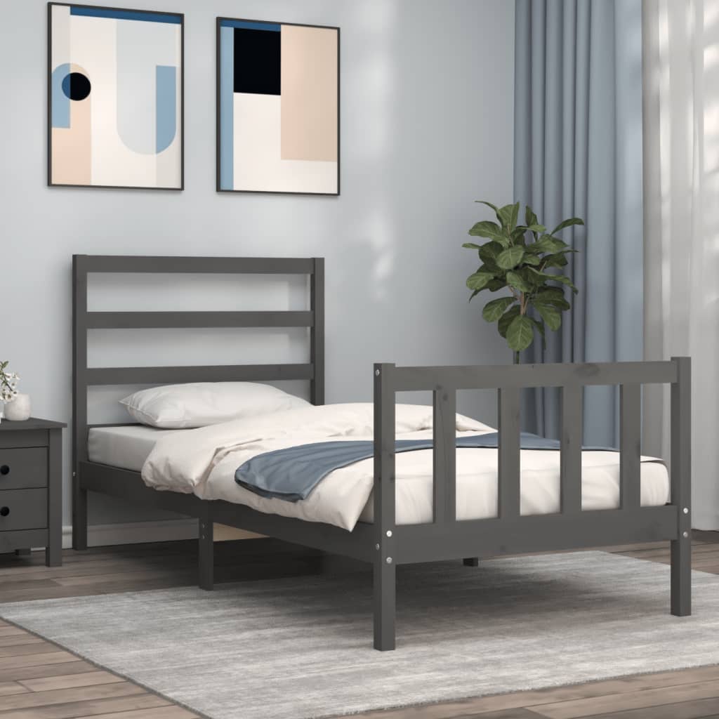 Massivholzbett mit Kopfteil Grau 90x190 cm