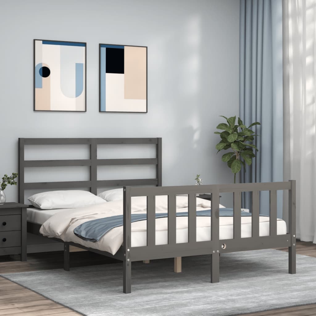 Massivholzbett mit Kopfteil Grau 140x190 cm