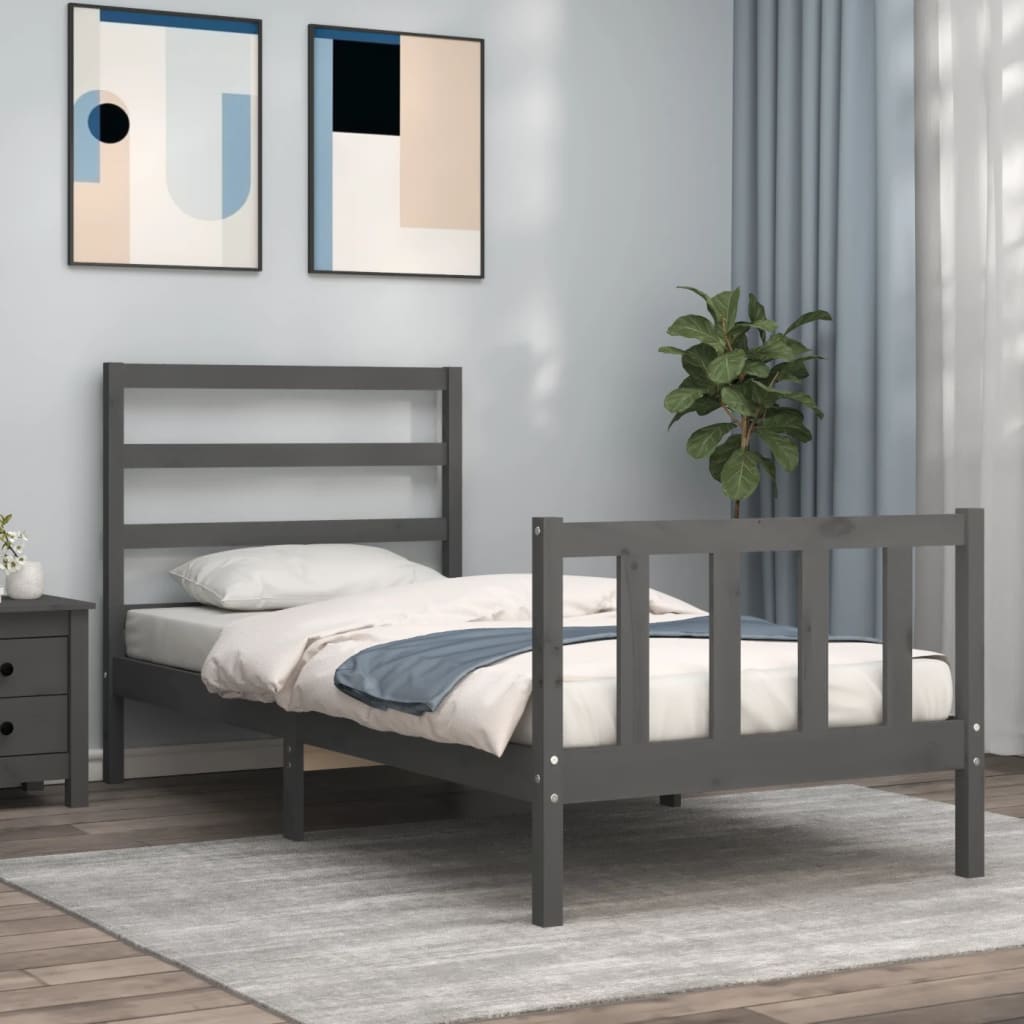 Massivholzbett mit Kopfteil Grau 90x200 cm
