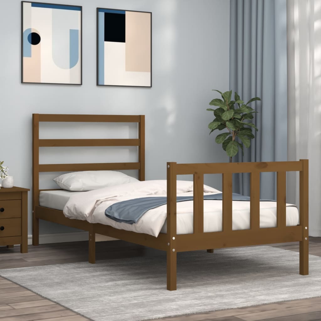 Massivholzbett mit Kopfteil Honigbraun 90x200 cm