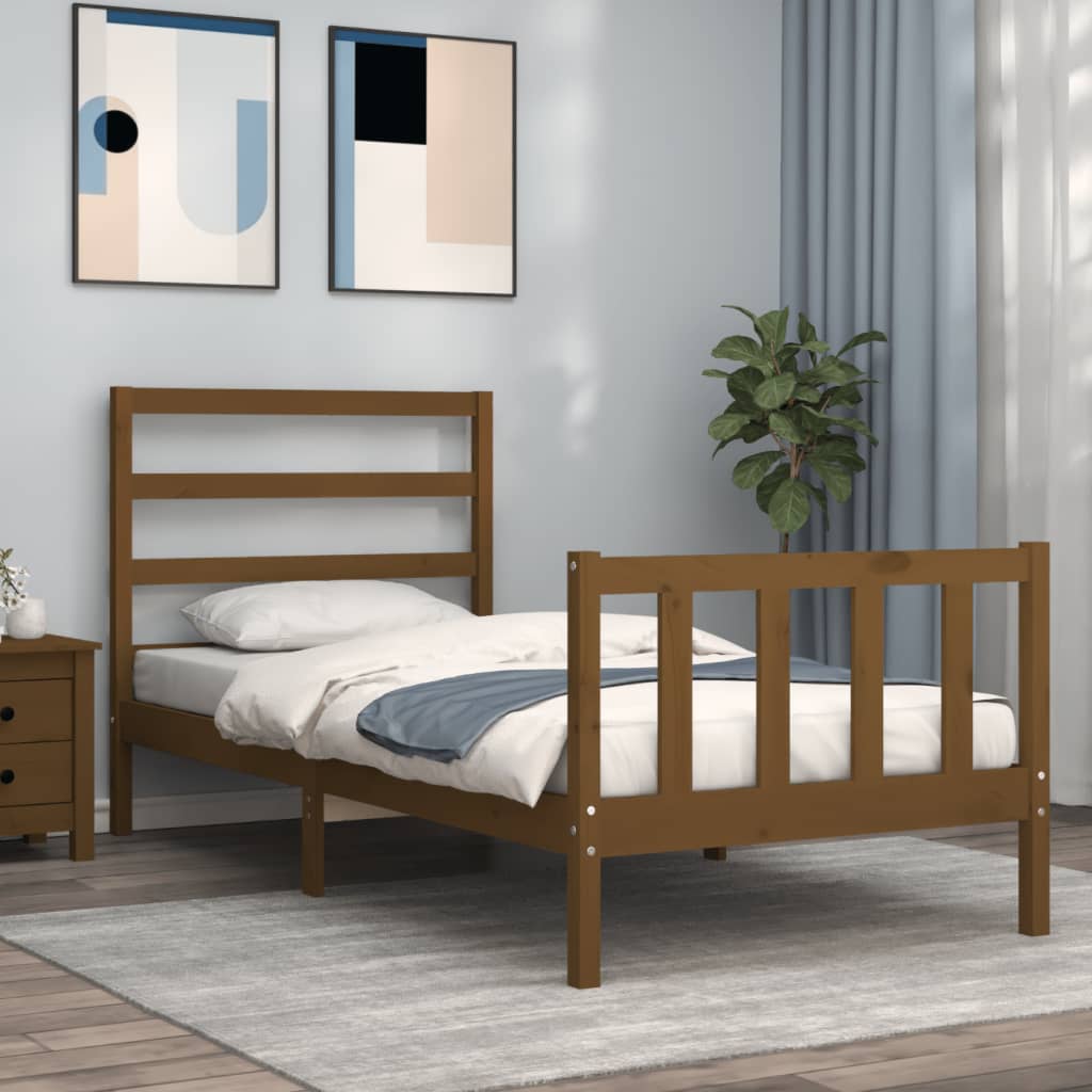 Massivholzbett mit Kopfteil Honigbraun 100x200 cm