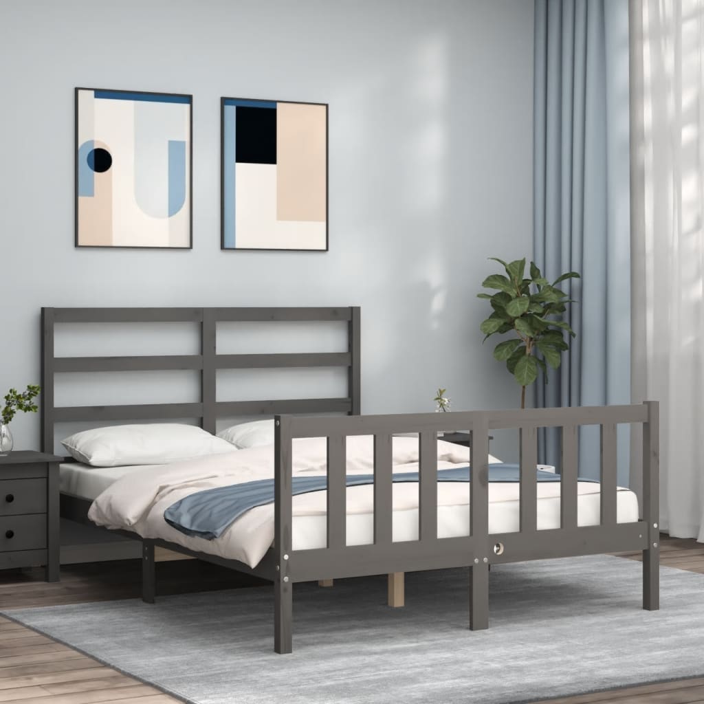 Massivholzbett mit Kopfteil Grau 140x200 cm