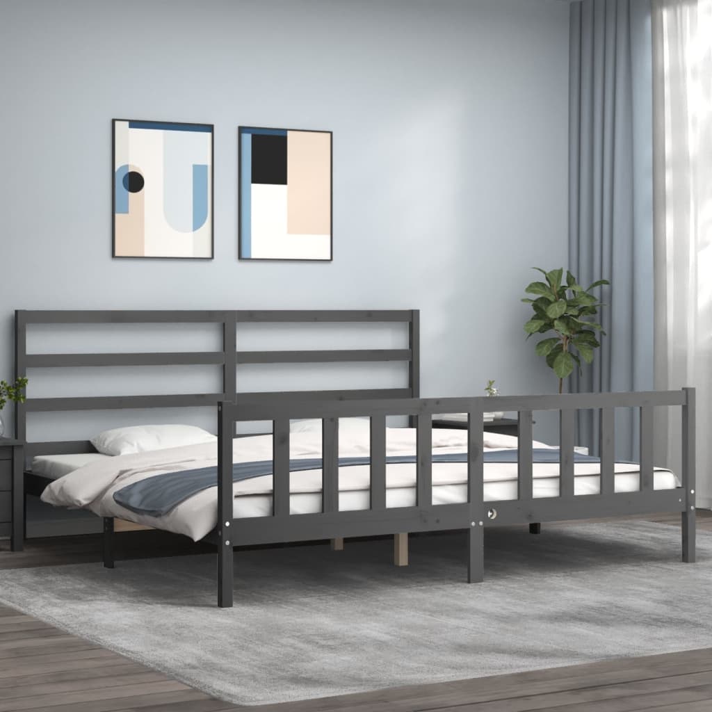 Massivholzbett mit Kopfteil Grau 180x200 cm
