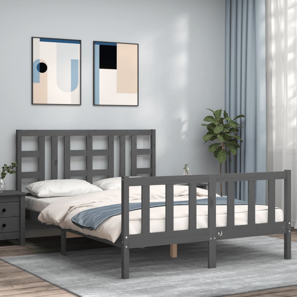 Massivholzbett mit Kopfteil Grau 140x190 cm