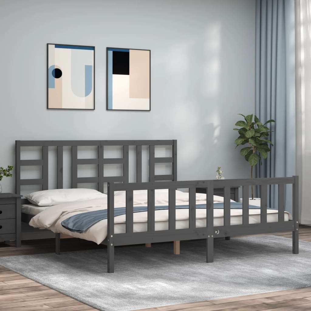 Massivholzbett mit Kopfteil Grau 180x200 cm