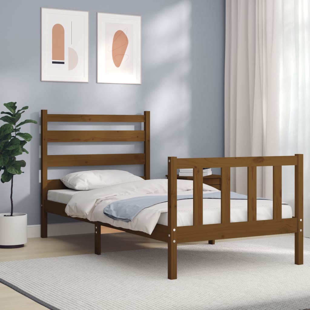 Massivholzbett mit Kopfteil Honigbraun 90x190 cm