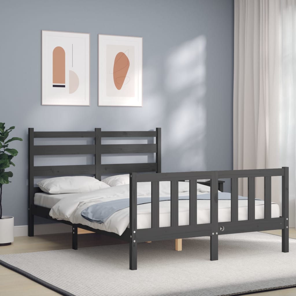 Massivholzbett mit Kopfteil Grau 140x190 cm