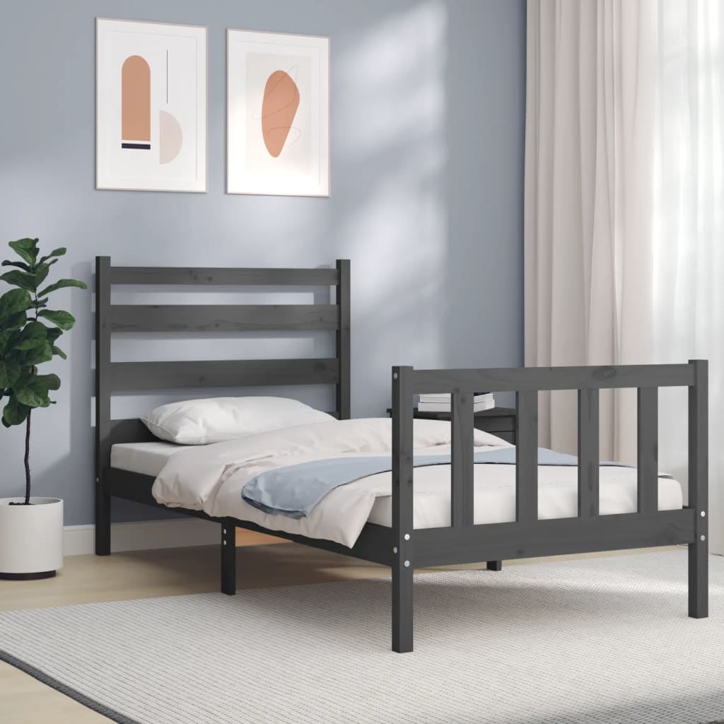 Massivholzbett mit Kopfteil Grau 100x200 cm