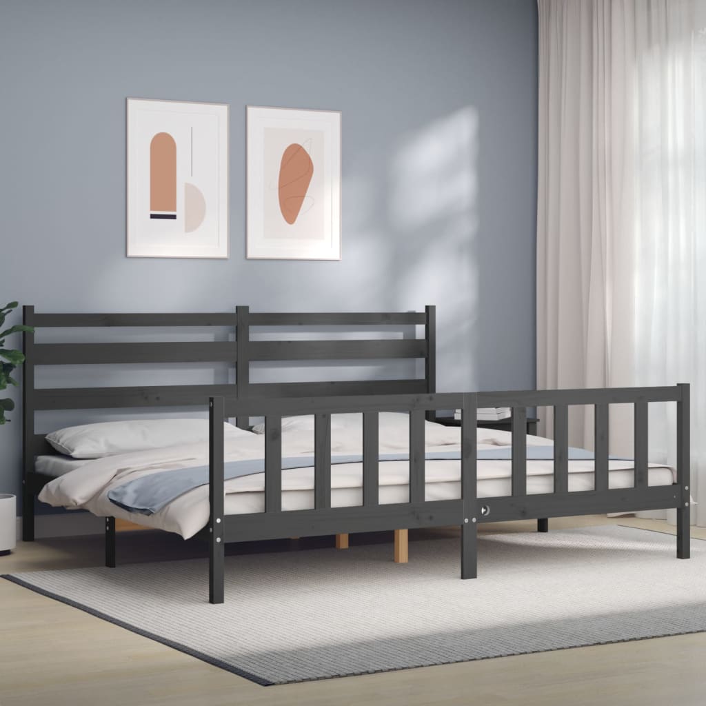 Massivholzbett mit Kopfteil Grau 180x200 cm