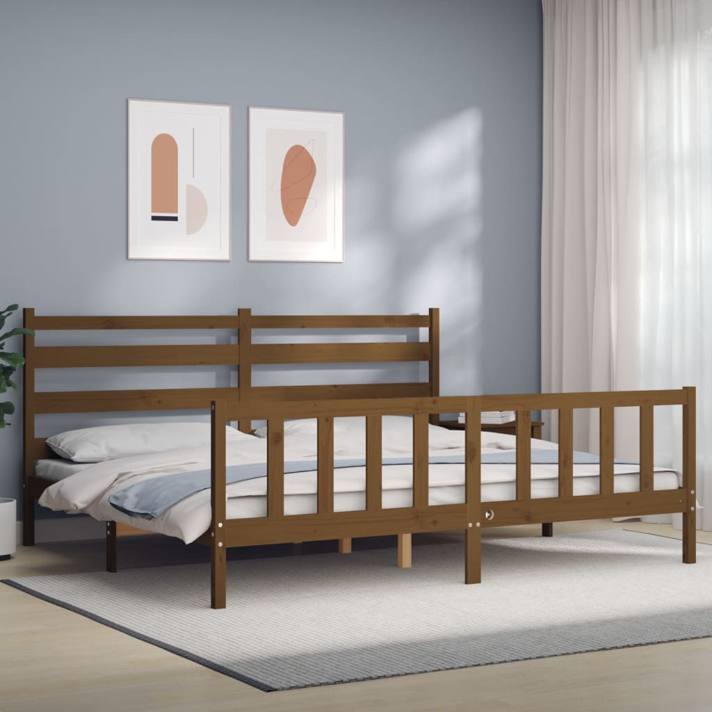 Massivholzbett mit Kopfteil Honigbraun 180x200 cm