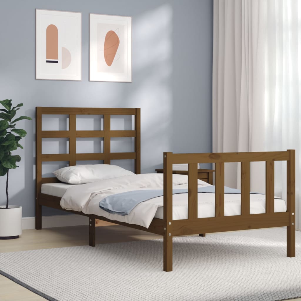 Massivholzbett mit Kopfteil Honigbraun 90x200 cm