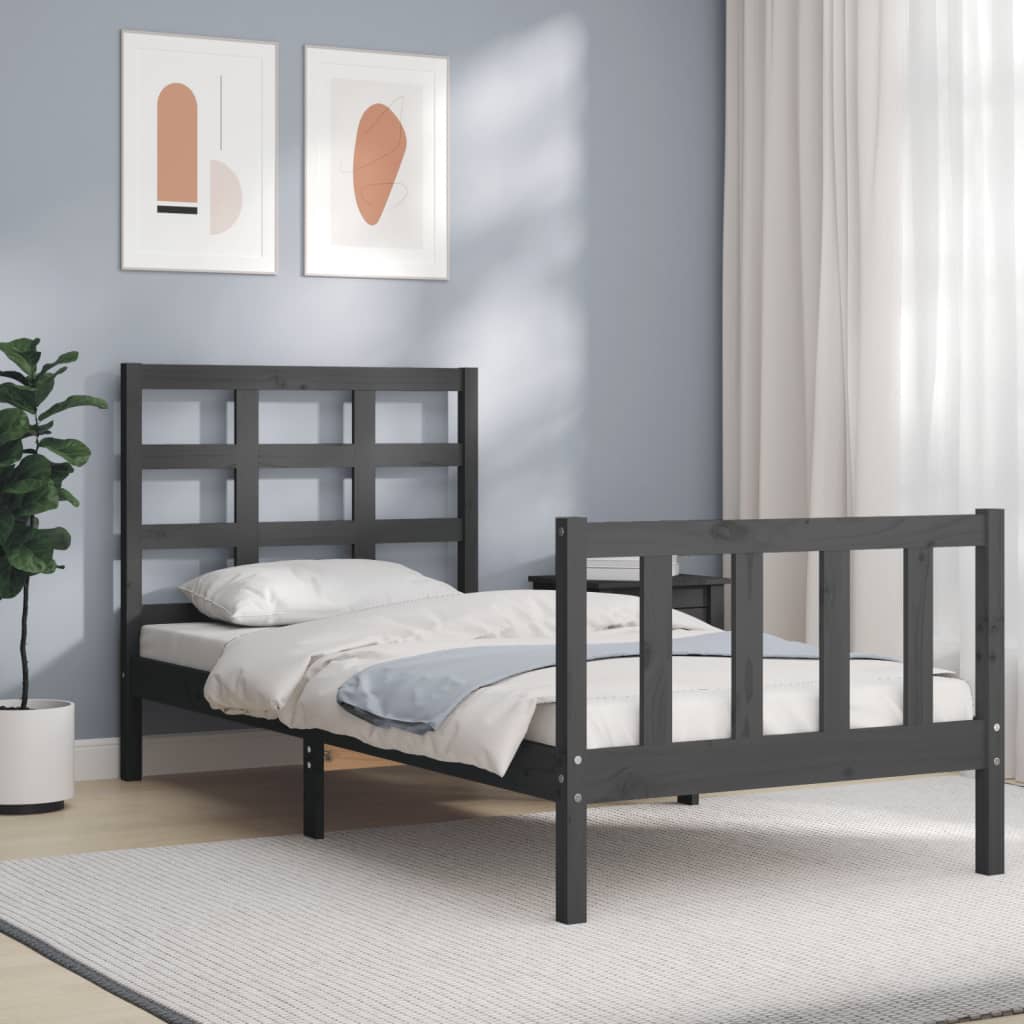 Massivholzbett mit Kopfteil Grau 100x200 cm