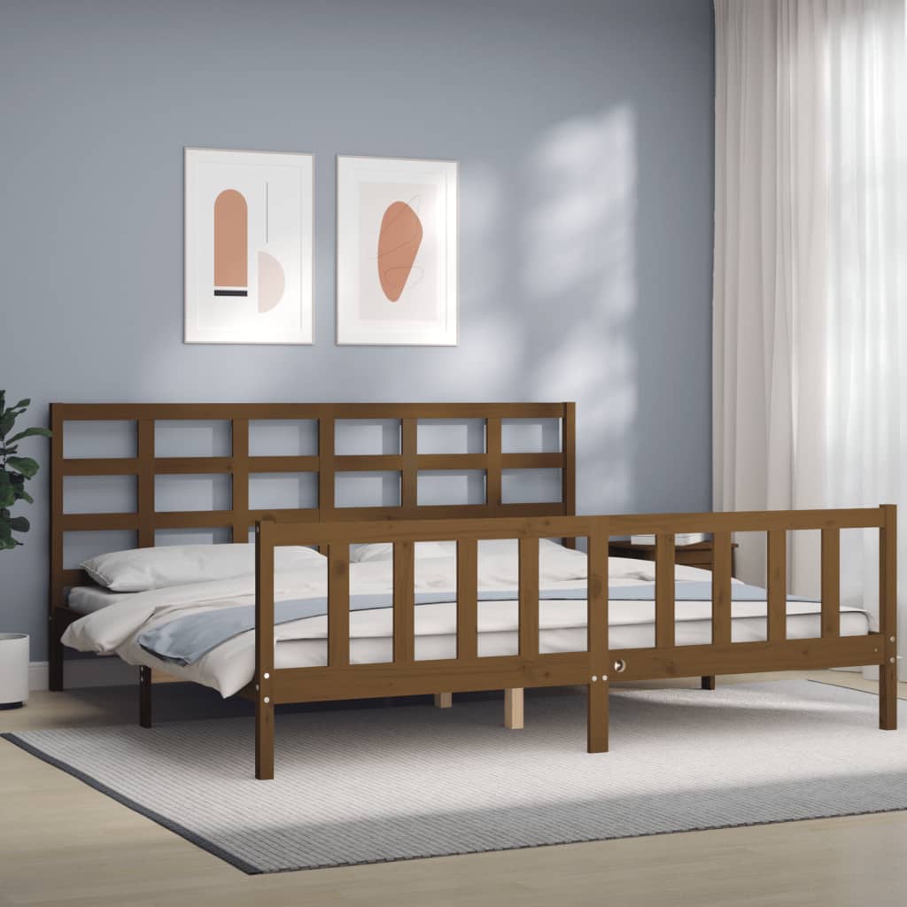 Massivholzbett mit Kopfteil Honigbraun 180x200 cm