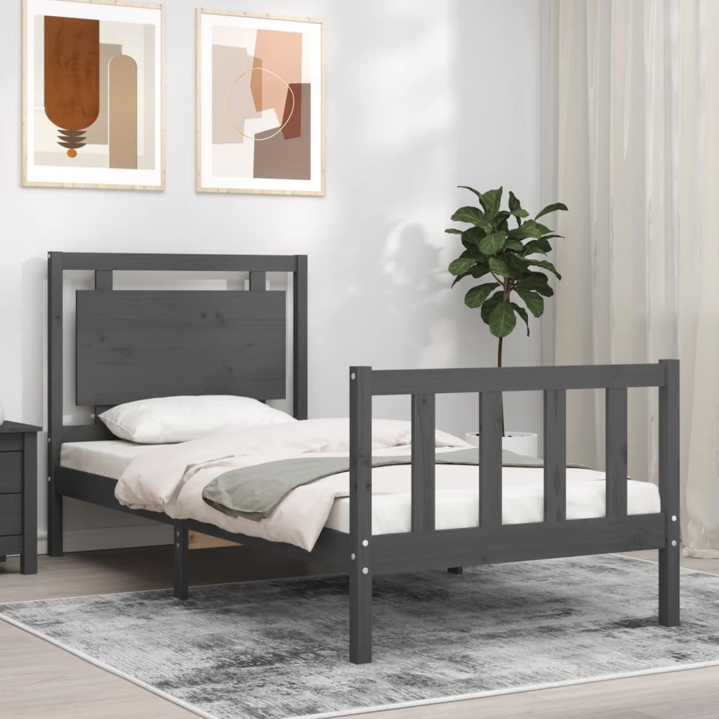 Massivholzbett mit Kopfteil Grau 90x190 cm