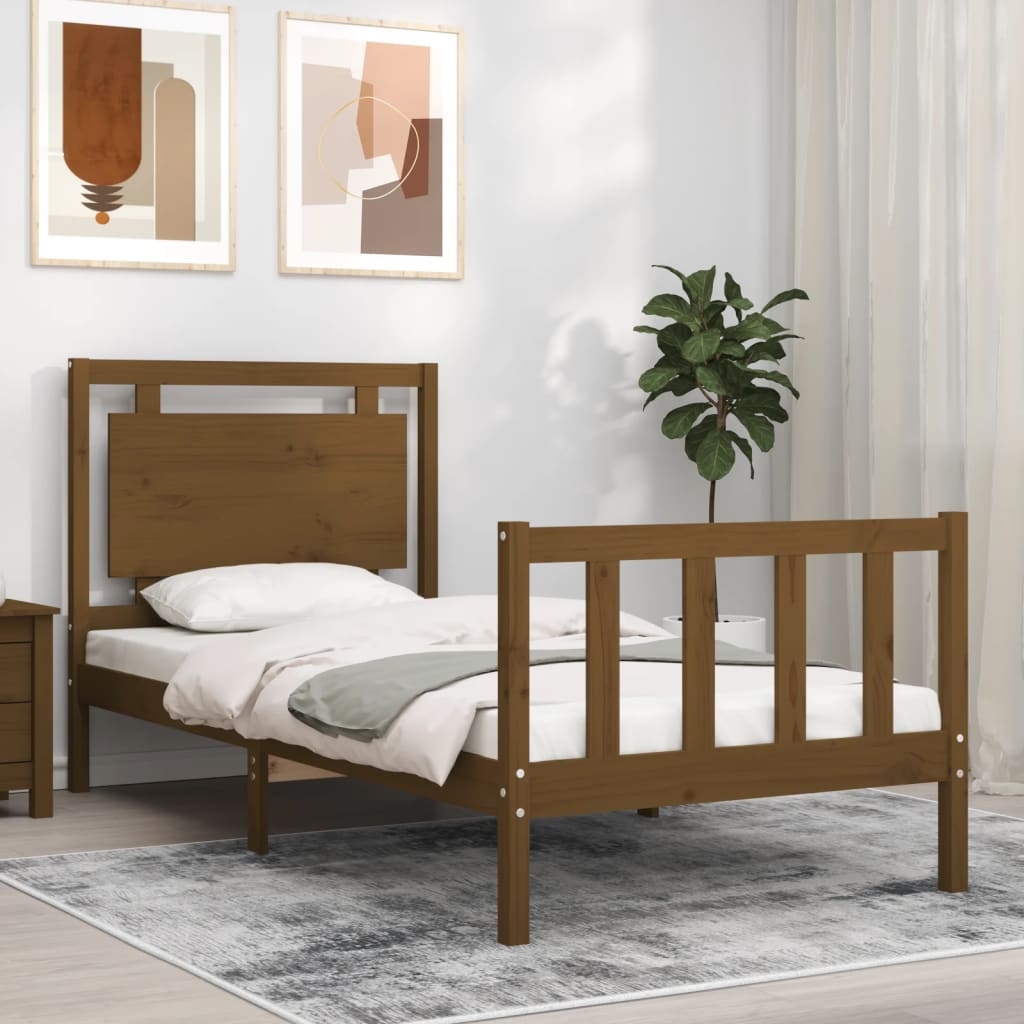 Massivholzbett mit Kopfteil Honigbraun 90x200 cm