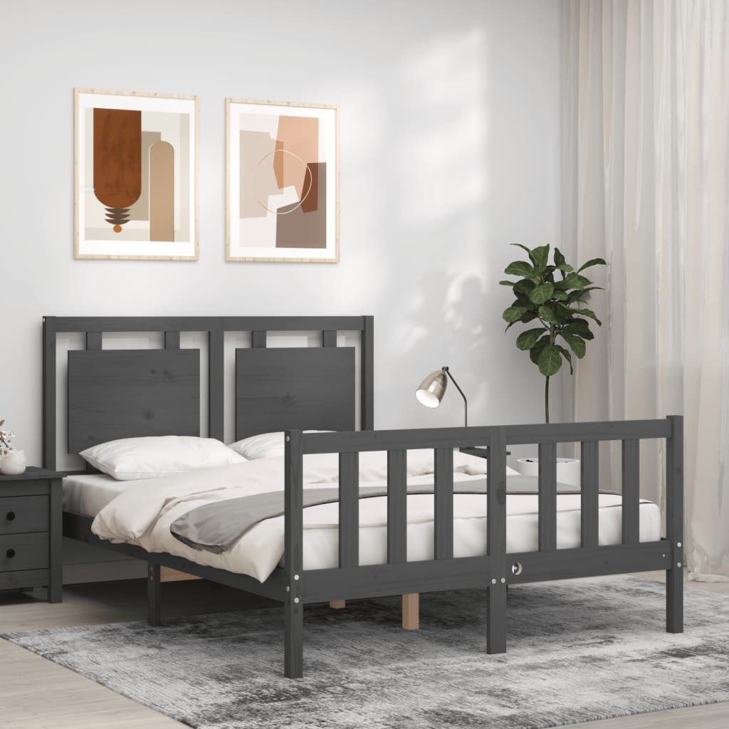 Massivholzbett mit Kopfteil Grau 120x200 cm