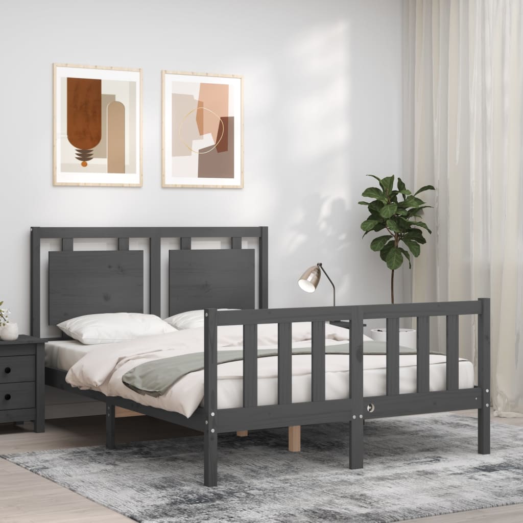 Massivholzbett mit Kopfteil Grau 140x200 cm