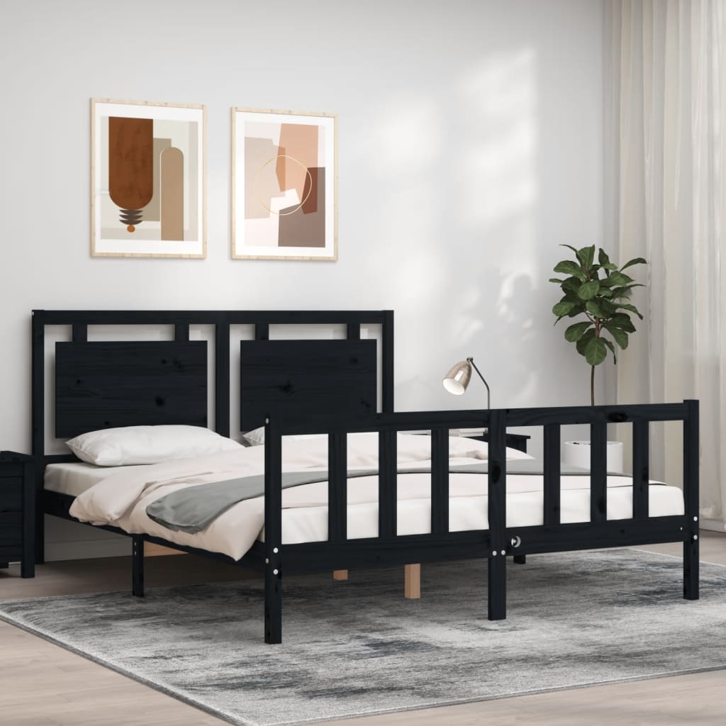 Massivholzbett mit Kopfteil Schwarz 160x200 cm