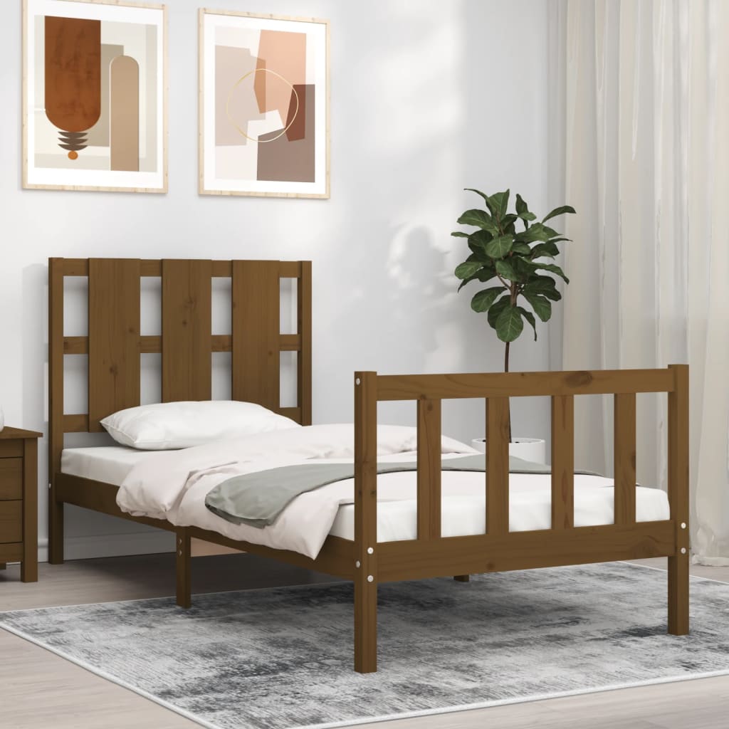 Massivholzbett mit Kopfteil Honigbraun 90x190 cm