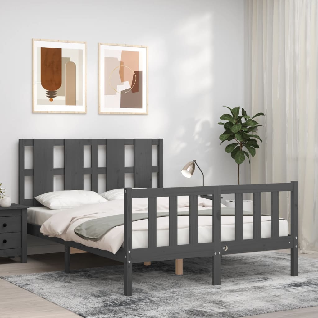 Massivholzbett mit Kopfteil Grau 140x200 cm