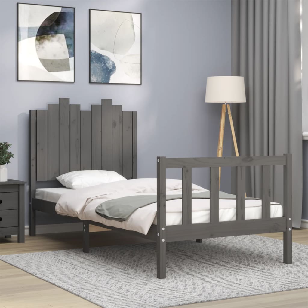 Massivholzbett mit Kopfteil Grau 90x190 cm