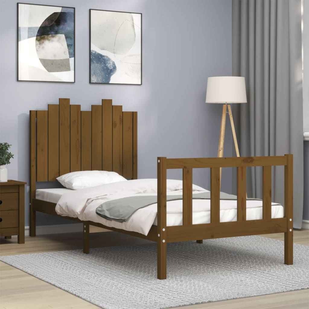 Massivholzbett mit Kopfteil Honigbraun 90x190 cm
