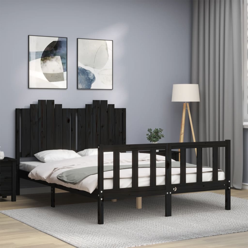 Massivholzbett mit Kopfteil Schwarz