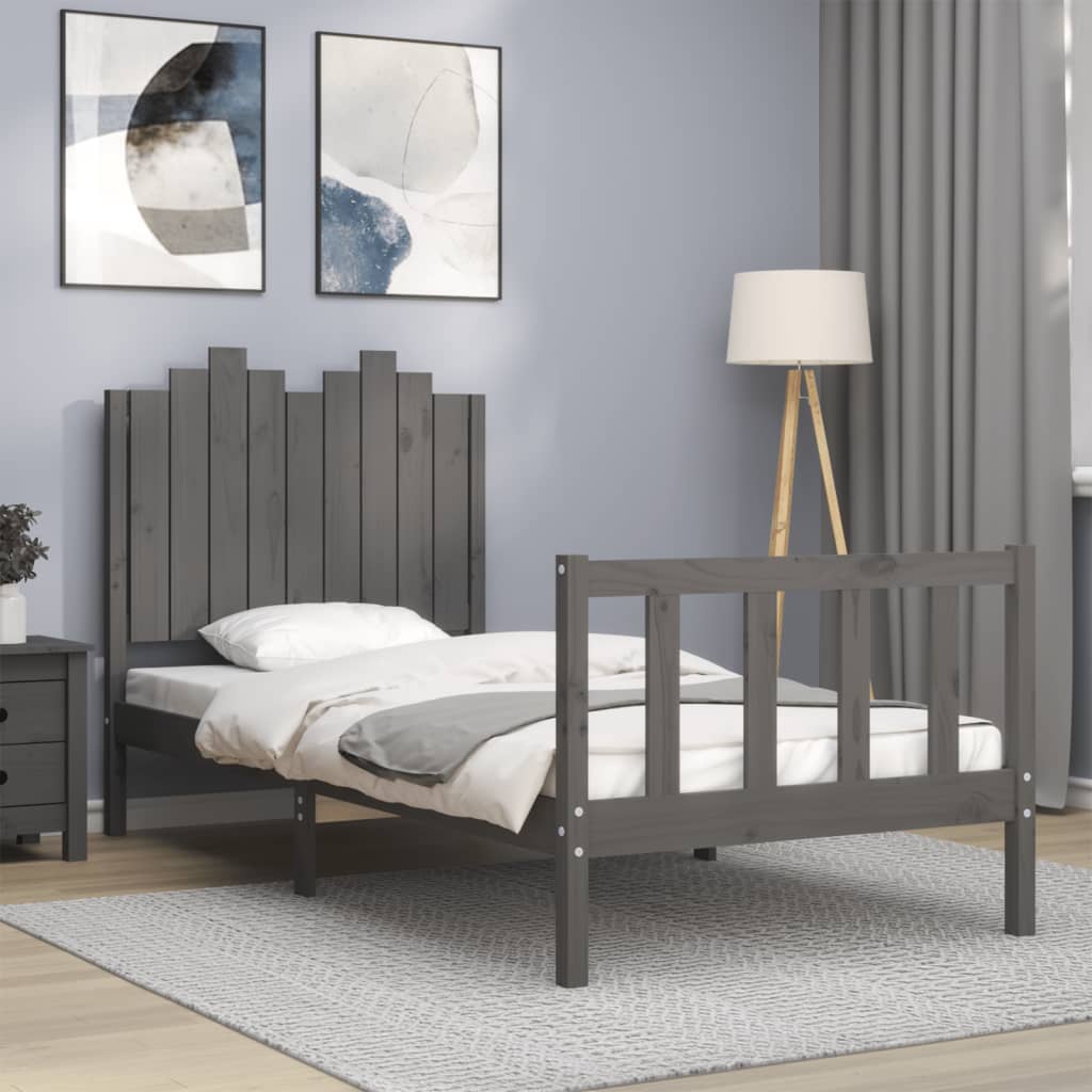 Massivholzbett mit Kopfteil Grau 90x200 cm