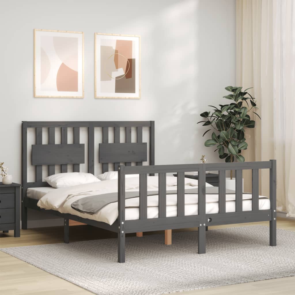 Massivholzbett mit Kopfteil Grau 140x190 cm