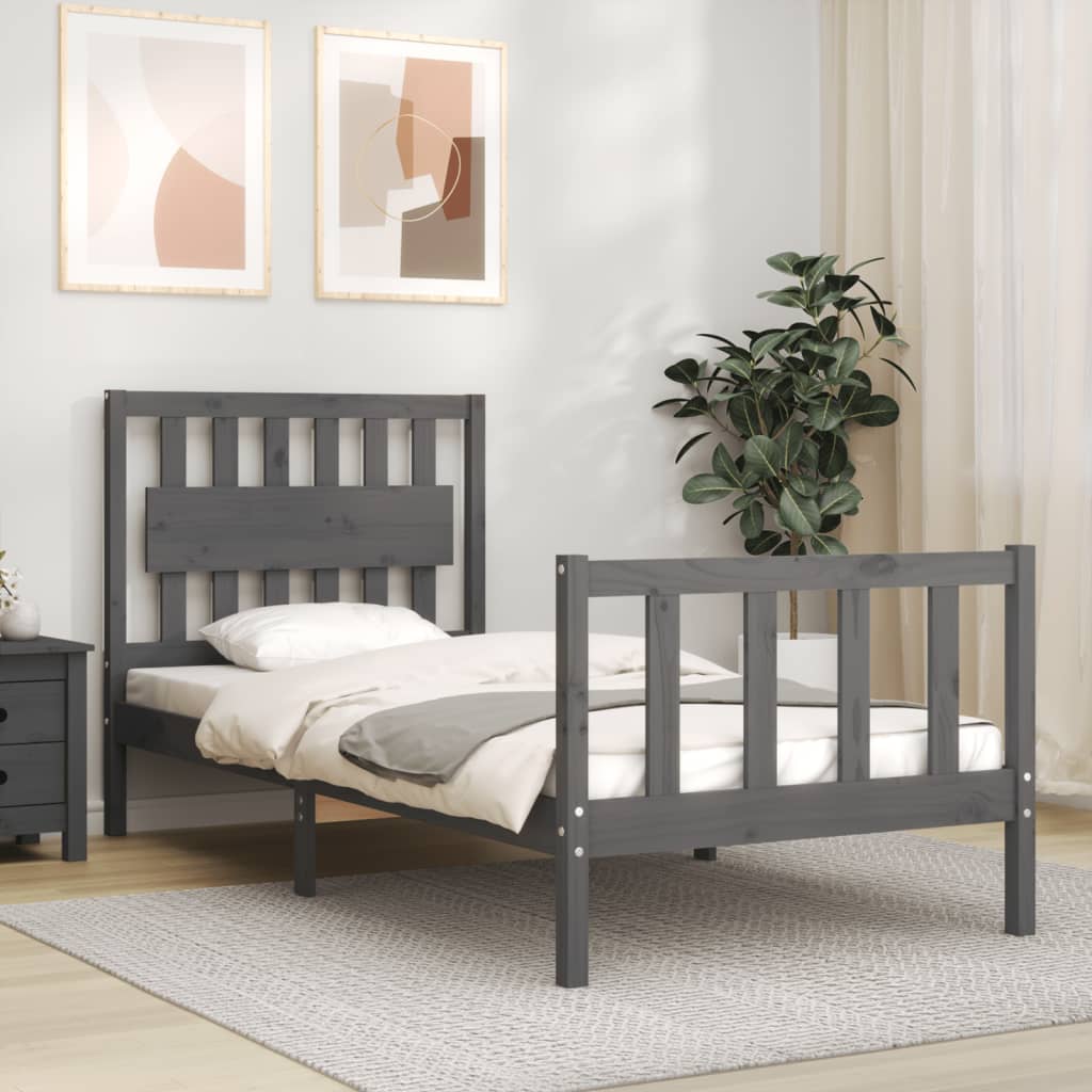 Massivholzbett mit Kopfteil Grau 90x200 cm