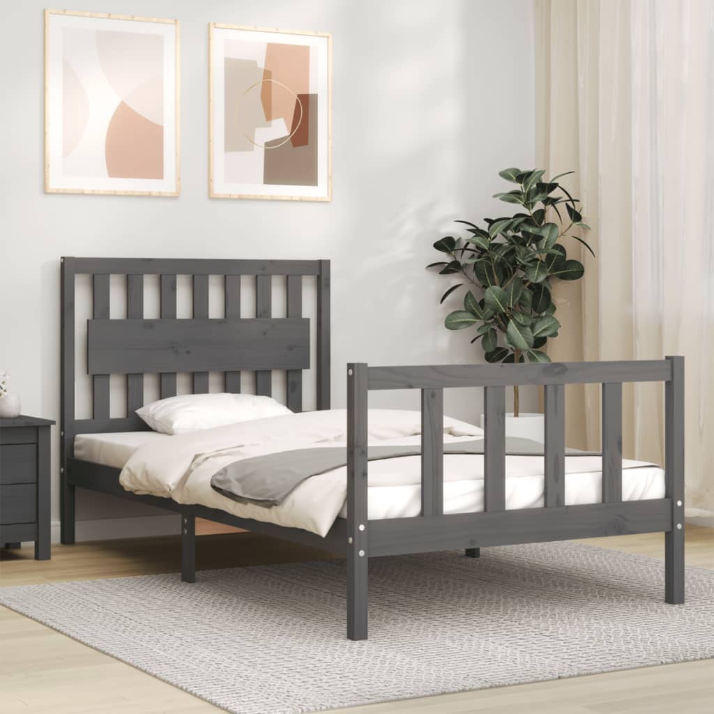 Massivholzbett mit Kopfteil Grau 100x200 cm