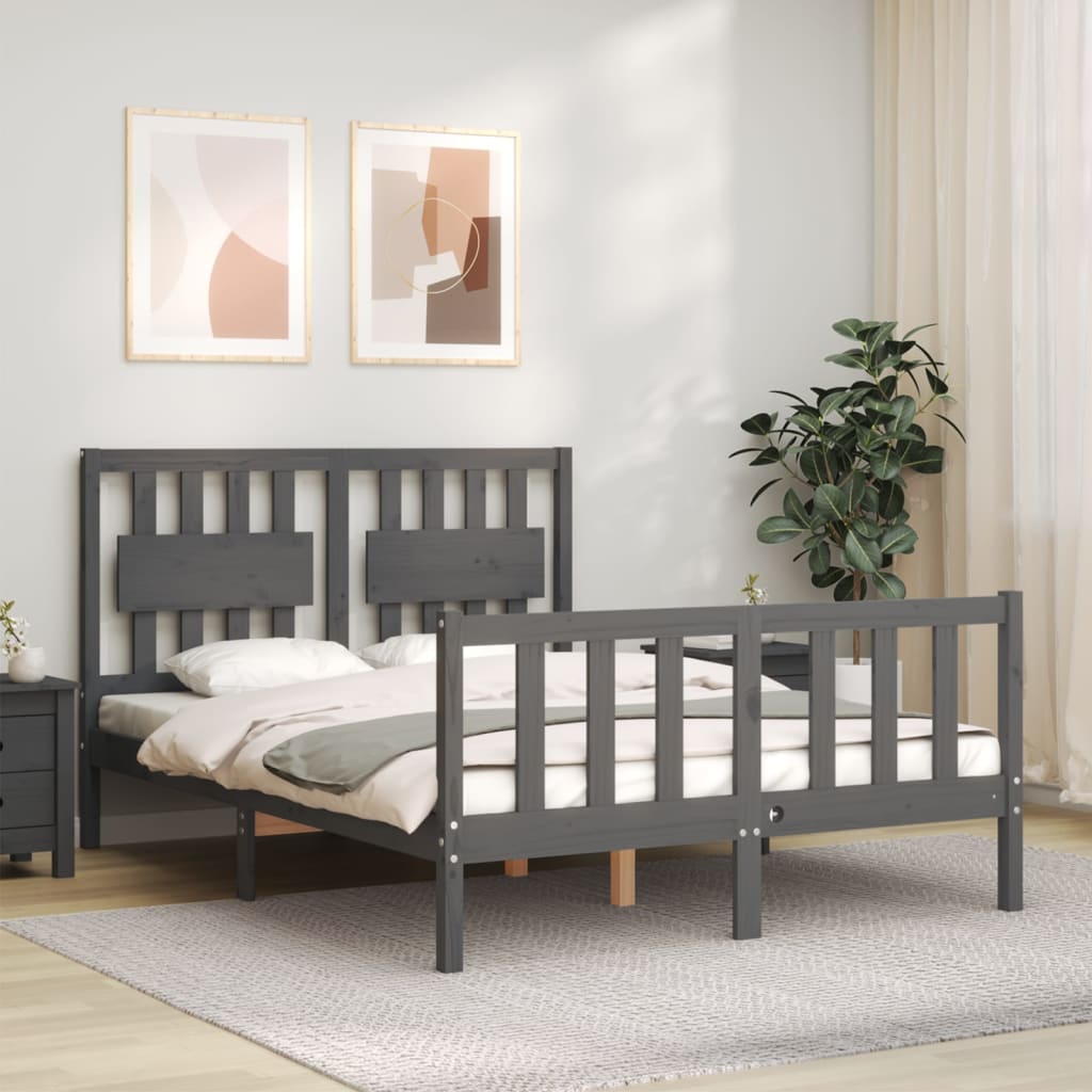 Massivholzbett mit Kopfteil Grau 120x200 cm