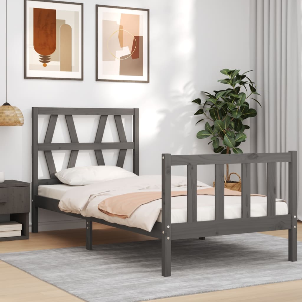 Massivholzbett mit Kopfteil Grau 100x200 cm