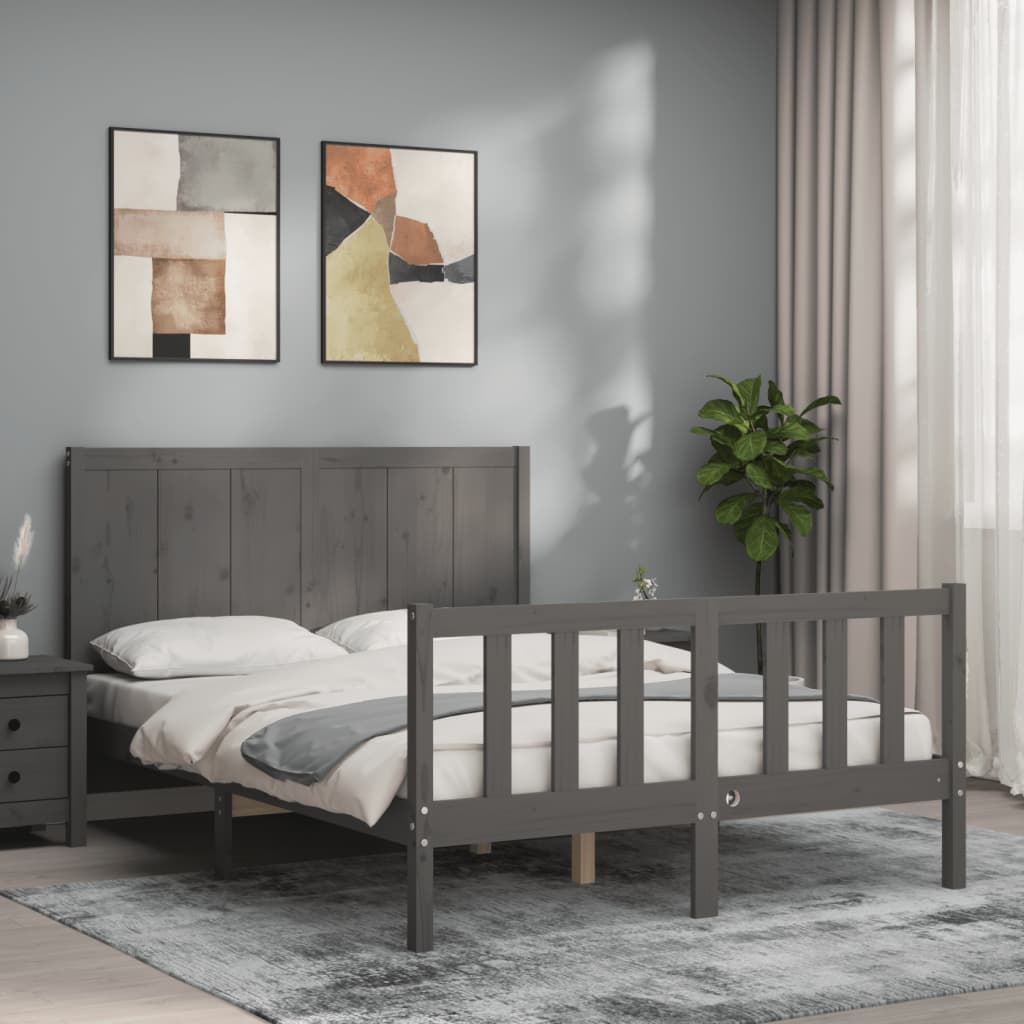 Massivholzbett mit Kopfteil Grau 140x190 cm