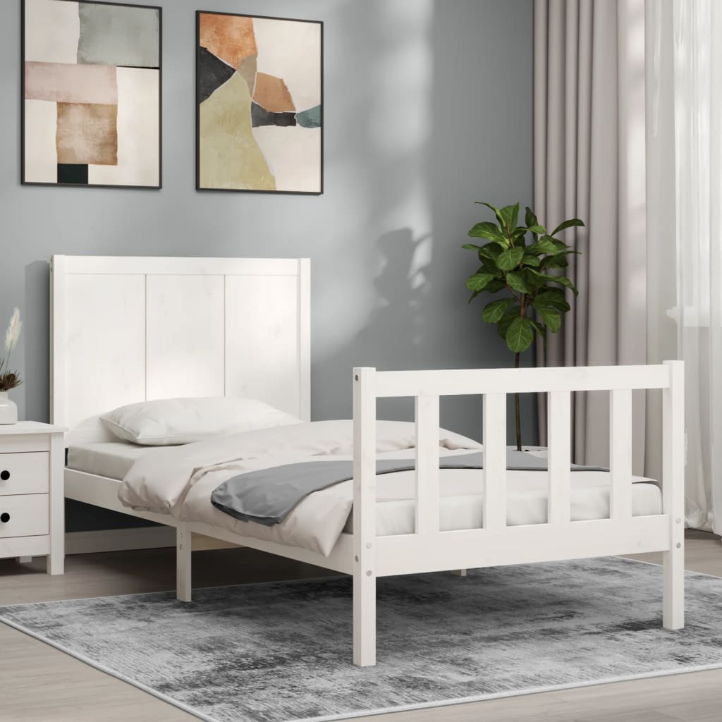 Massivholzbett mit Kopfteil Weiß 90x200 cm