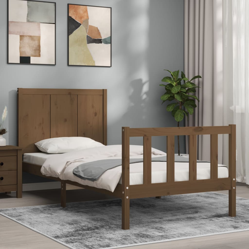 Massivholzbett mit Kopfteil Honigbraun 90x200 cm